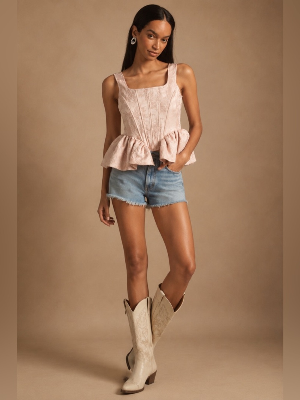 Anthropologie Siempre Corset Side-Peplum Top Size XSmall Pink Romantic Feminie